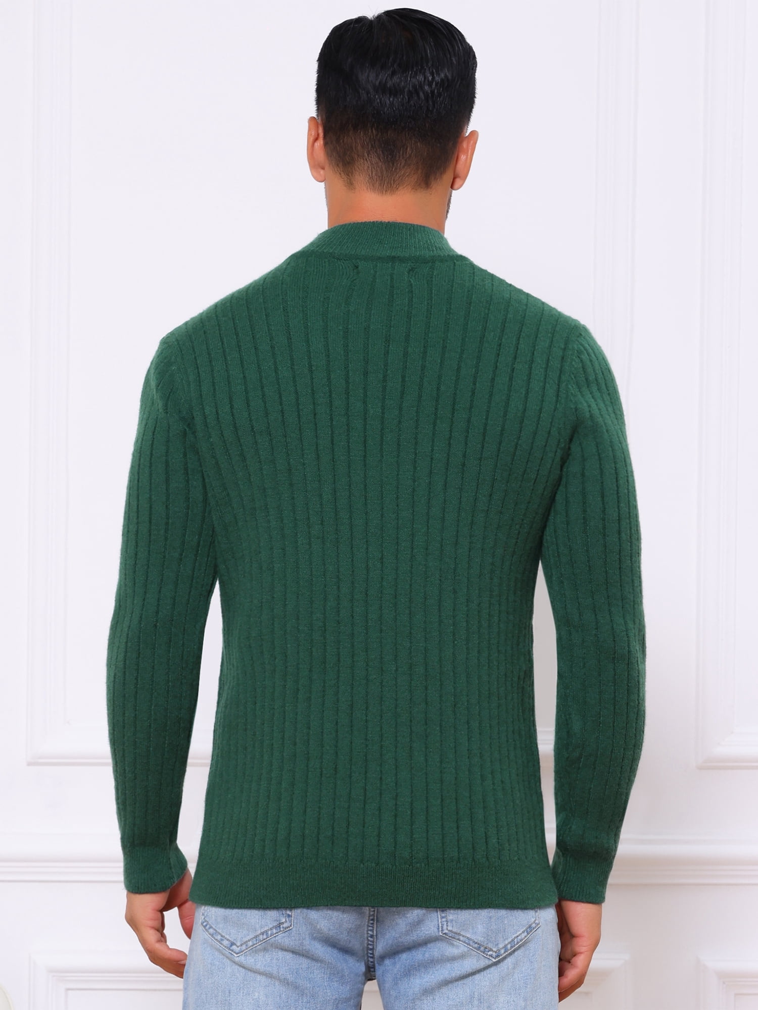 DARING DIVA Men's Casual Pullover Knitted Mock Neck Polo Sweater S Green