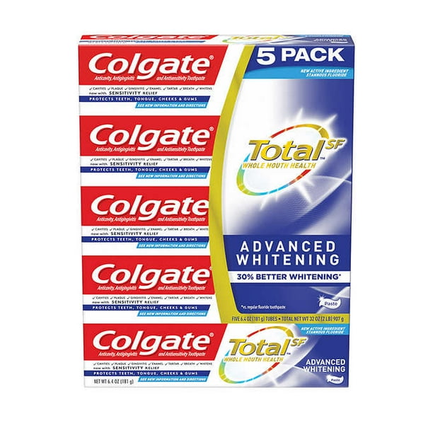 Colgate Total Advanced Whitening Toothpaste, 5ct, 6.4oz each Walmart