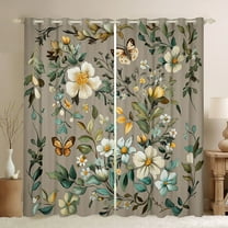 Castle Fairy Floral Flying Butterfly Black Out Curtains for Teens,Retro Vintage Aesthetic Curtains Pack of 2 (42x63 Each),Spring Garden Flowers Blossoms Bedroom Curtains,Microfiber Bedroom Decor