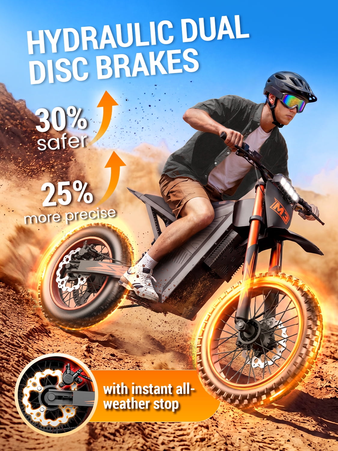 Electric Dirt Bike for Teens Age 13+,3000W 200N·m High Torque, 21AH Battery, 14"/12" Full Suspension Off-Road
