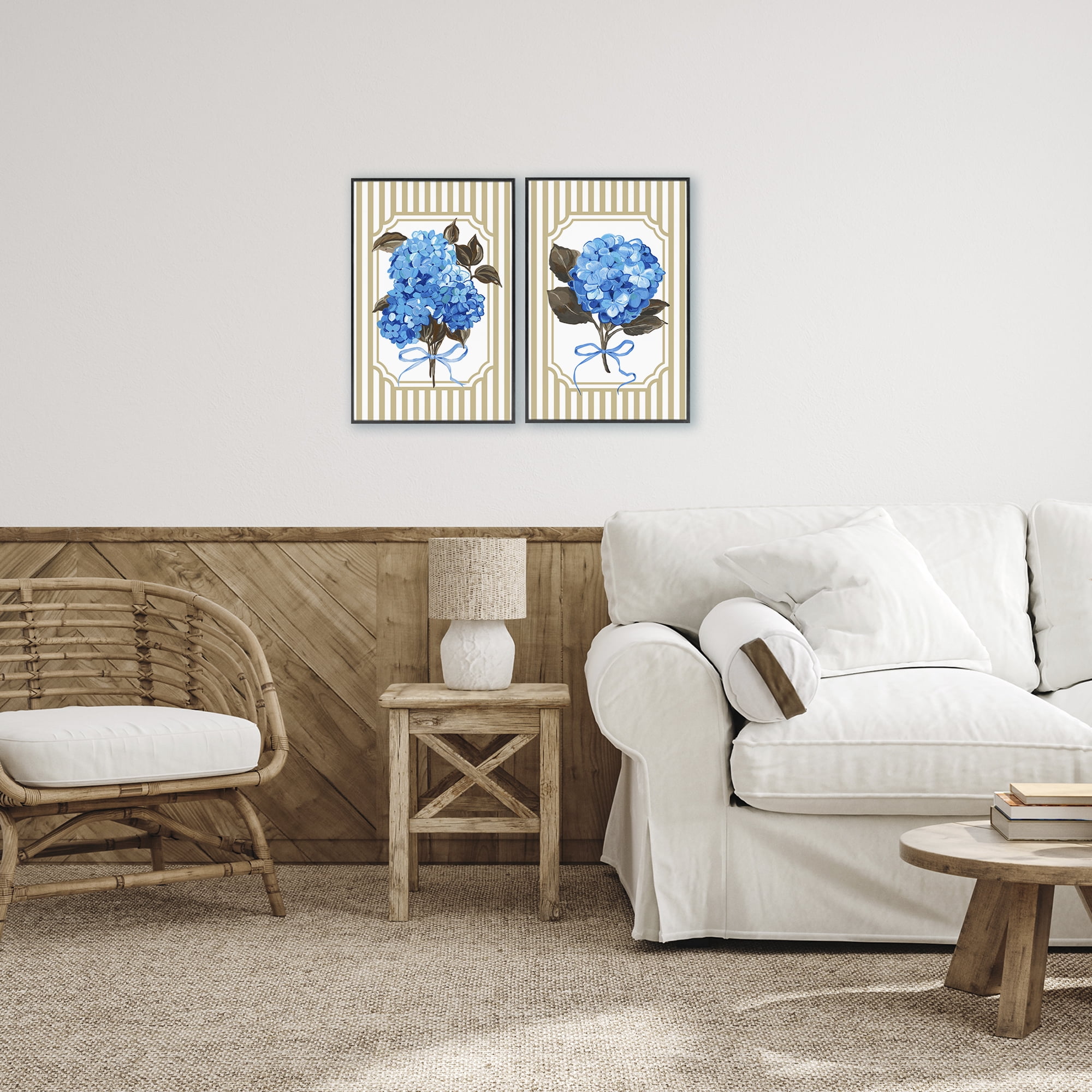 Hydrangea Bouquets with Bows 2 Piece Black Framed Giclee Art Set, design by Adonna Ebrahimi