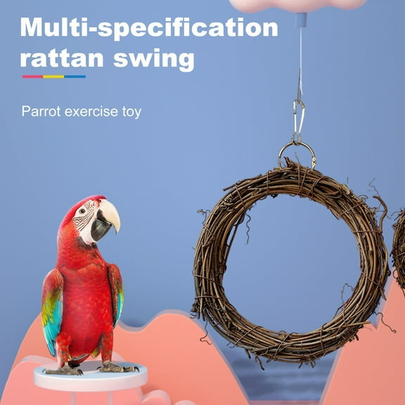 Visland Bird Swing, Round Shape Rattan Stable Hanging Cage Toys Molar Chew Perch Toy for Parrot Budgie Cockatiels Conures Finchs Little Parakeets