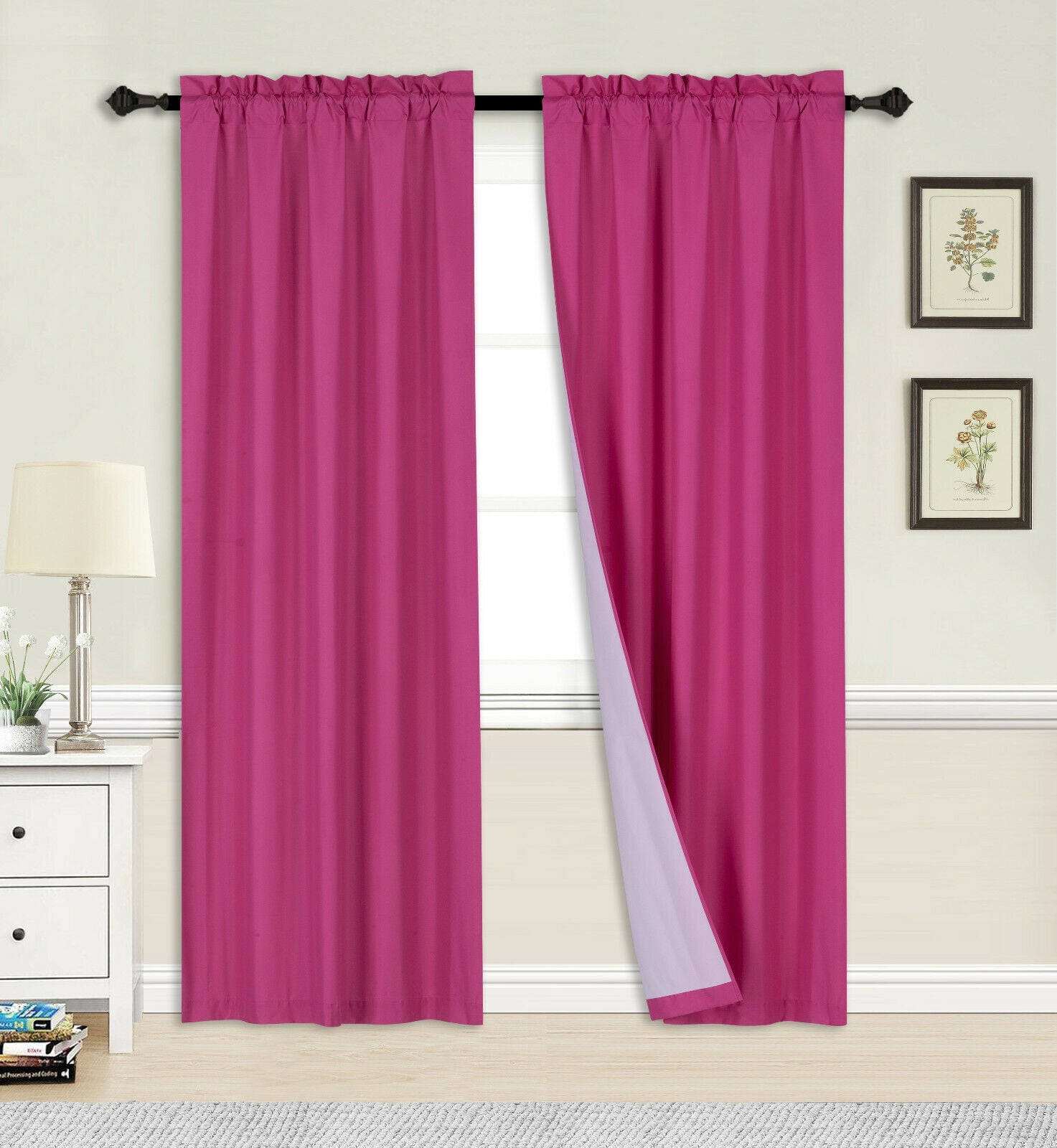 2pc Hot Pink Blackout Panel Linen White, Hot Pink Panel Curtains