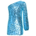 thumbnail image 3 of inhzoy Kids Girls One Shoulder Long Sleeve Sparkle Sequin Mini Dress Dance Prom Gown Party Dress Blue 6, 3 of 5
