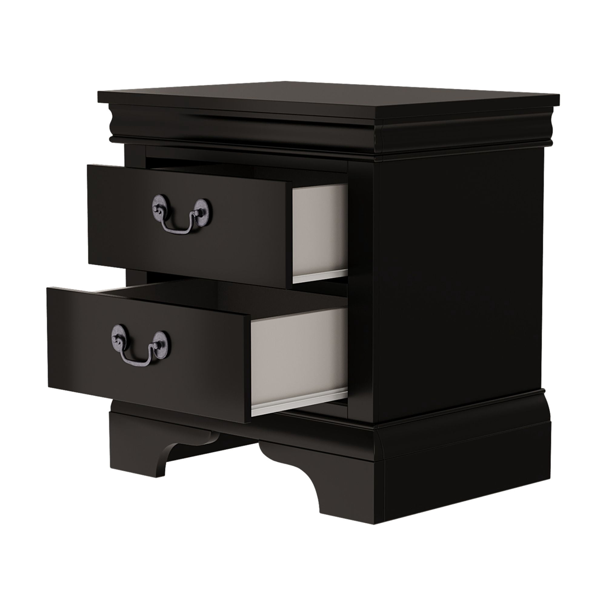 Traditional 2-Drawer Black Nightstand with Storage
