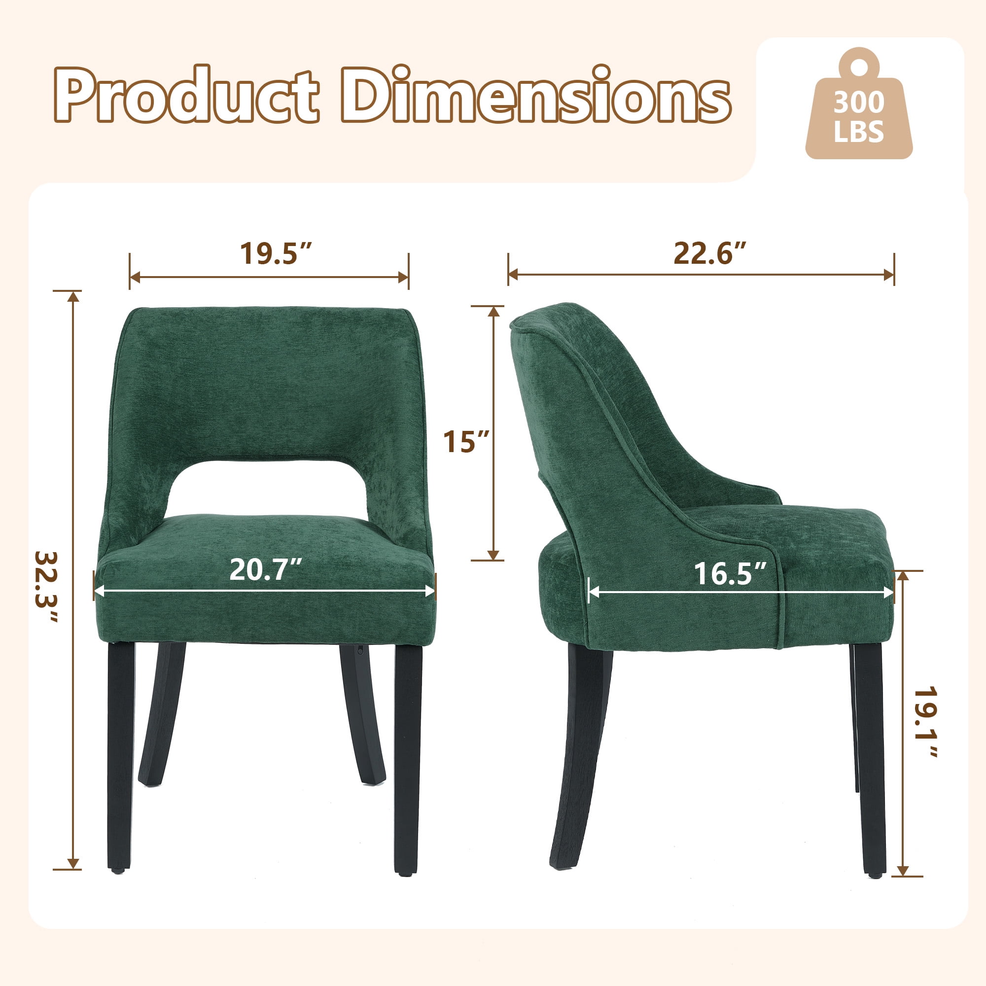 ClinQ Dining Chair,Morden Wood Leg Upholstered Kitchen Chair Set of 4, Darkgreen-Black Leg