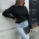thumbnail image 3 of Suéter de punto de manga larga con un solo hombro, color negro, cuello redondo, estilo sencillo, ropa informal para mujer, talla L, 3 of 7