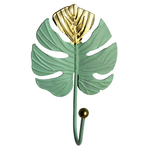 GOOHOCHY 1 mini gancho de pared con forma de hoja, para colgar ropa, llavero de pared para el hogar (verde)