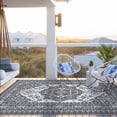 thumbnail image 4 of HIWEAVER 8' x 10' Gray/White Outdoor Rug PP Plastic Straw Woven Waterproof Patio Rug with Border Portable Outside Carpet for Balcony Deck Picnic Garden Decor, 4 of 6