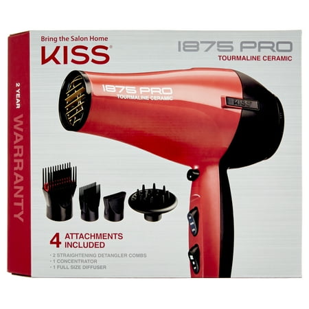 KISS Red Tourmaline Ceramic Hair Dryer with 4 Additional Styling Attachments  1875 Watts  Red