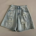 thumbnail image 5 of VNKIDY Women's Casual Pants Solid Color Distressed Denim Shorts High Waisted Baggy Jean Shorts With Ripped Details For Trendy Casual Summer Look Trendy Pants, 5 of 8