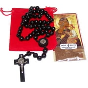 Holy Land Market St. Benedict Catholic Wood Rosary Beads from Bethlehem - The Holy Land - Black