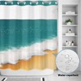 thumbnail image 4 of No Hook Shower Curtain with Built-in Rings - Teal Orange Beach Washable Waterproof Fabric Bathroom Curtains for Hotel,Rentals, 66 X 72 Inch Long , Abstract Watercolor Wave, 4 of 9