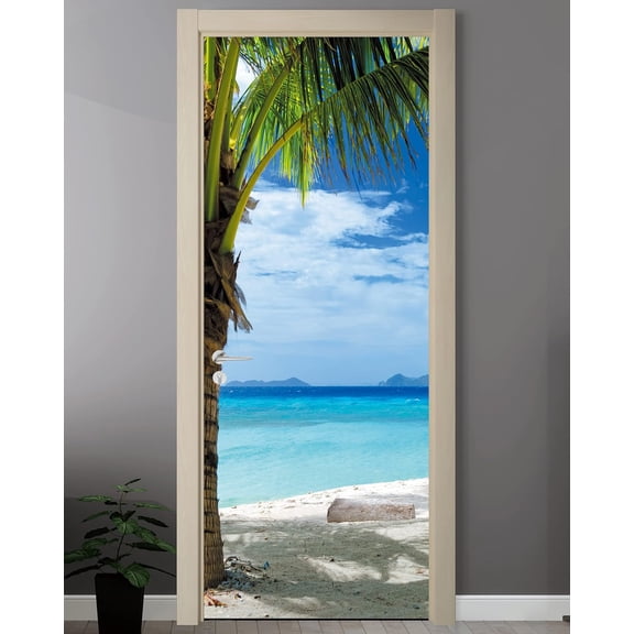 Natural Scenery Door Stickers Home ration Seaside Beach Door Sticker Wallpaper PVC Stickers Door rat