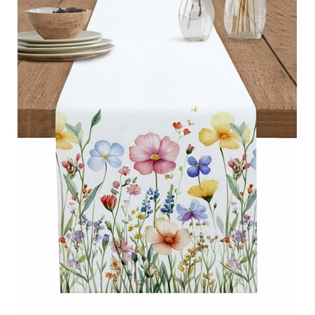 

Table Runner Dresser Scarf 13 x 108 Inch Spring Watercolor Wildflower Flower Leaf Plant Botanical Table Runners Non-Slip Heat Kitchen Dining Table Decor for Indoor Outdoor Home Party Decoration
