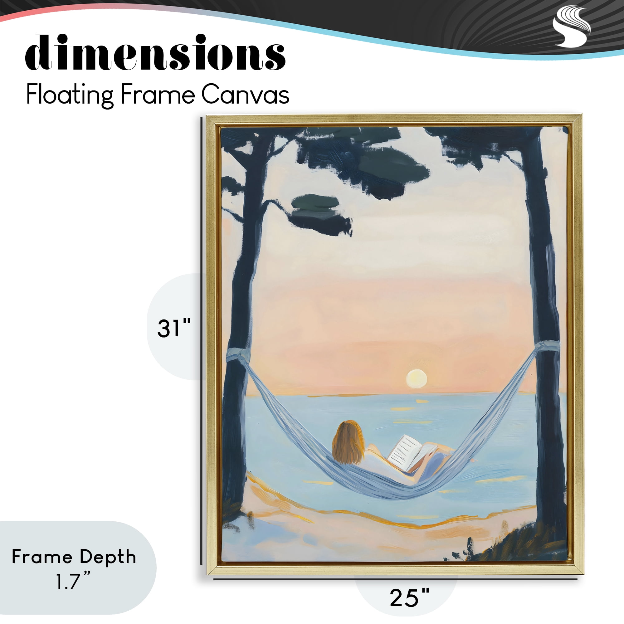Stupell Industries Reading At Sunset in Hammock Gold Framed Floater Canvas Wall Art, design by The Prints Vibe