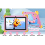 Kids Tablet 7 inch pink,Android 12 Children's learning machine,3GB RAM 64GB ROM,128GB Expansion,HD Display,Wifi, Children Tablet with Parent Control
