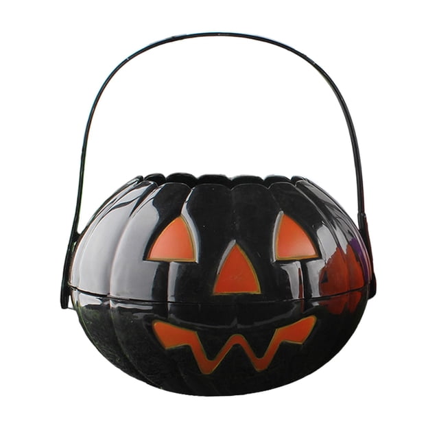 Cubo de dulces de Halloween, cubo de dulces, cubo de calabaza ligero y reutilizable Negro