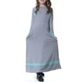 thumbnail image 6 of Girls Long Sleeve Crew Neck Dress, Solid Color Maxi Dress for Kids, Comfortable Everyday Casual Wear, Loose Fit Stretchy Dress for School and Play Grey M, 6 of 8