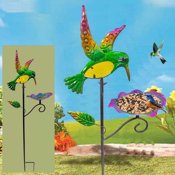 Outdoor Metal Bird Feeding Stake, Hummingbird Bath And Bird Feeding Platform for Garden Yard Backyard Decoration, Featuring a Bright Colorful Tray to Attract Wild Birds
