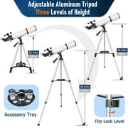 Telescope for Adults Astronomy, 80mm Aperture 600mm Refracting Telescope for Kids & Beginners, 24x-180x, Portable Telescope with an Adjustable Tripod, a Carrying Bag, a Phone Adapter