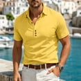 thumbnail image 2 of FRSASU Short Sleeve Polo Shirts for Men Casual Lapel Collar Pullover Tee Shirt Loose Fit Half Button Down T-Shirts Yellow, 2 of 9