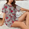 thumbnail image 6 of Bixox Women's Rose Flowers Printed Pajama Set 2 Piece Lounge Set Top and Shorts Soft Pajamas, Shorts with Pockets, 6 of 7