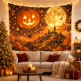 thumbnail image 3 of Jack O Lantern Balloon Over Village Path, Whimsical Fantasy Style for Pumpkin Decor Lovers, Autumn Wall Decor Halloween Gift, Tapestry Wall Hanging for Bedroom and Dorm, 3 of 7