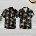thumbnail image 2 of Summer Hawaiian Print Button Down Shirt for Women Floral Open Front Casual Blouse Short Sleeve Turn Down Collar Black L, 2 of 7
