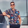 thumbnail image 4 of Pofeuu rock Skull blue record Print Men's Loose Fit Midweight Short-Sleeve Pocket Polo-X-Large, 4 of 6
