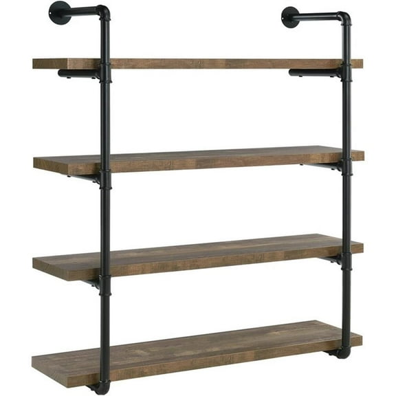 Bowery Hill Traditional 40" Wall Shelf in Black and Rustic Oak