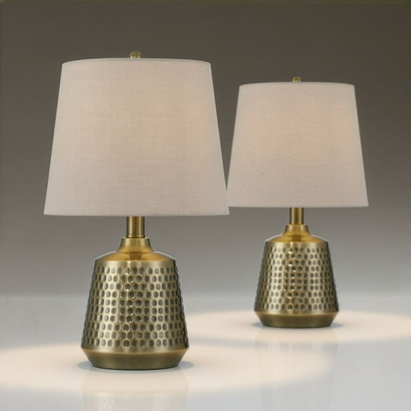 360 Lighting Argus 16" High Small Modern Accent Table Lamps Set of 2 Gold Textured Brass Finish Metal Living Room Bedroom