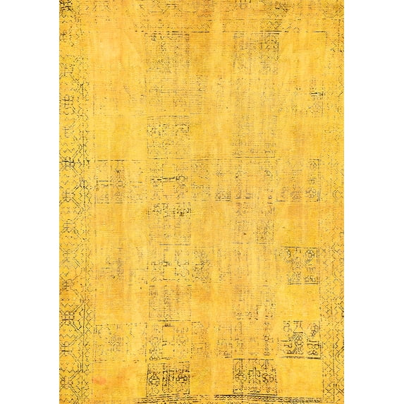 Ahgly Company Machine Washable Indoor Rectangle Abstract Yellow Modern Area Rugs, 2' x 5'