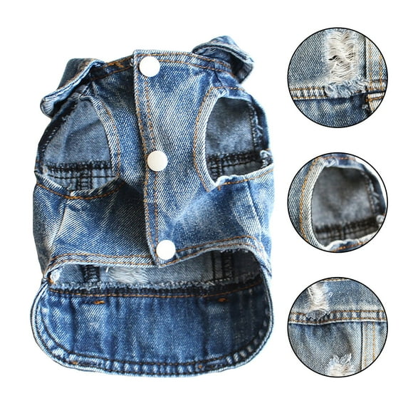 KTMKH Dog Sweater Dress Ripped Denim Vest Spring And Summer New Denim Vest Pet Clothes