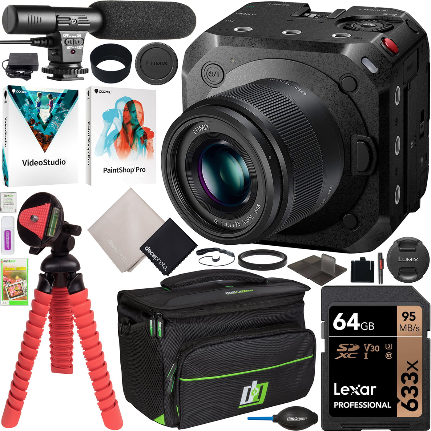 impliceren datum account Panasonic LUMIX BGH1 4K Cinema Box Camera with Livestreaming + 25mm F1.7 G  Lens DC-BGH1 Vlogger Content Creator Bundle w/ Deco Gear Bag + Microphone +  Software Kit + 2in1 Grip Tripod