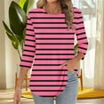 thumbnail image 6 of EchfiProm 3/4 Sleeve Summer Shirts for Women Striped Pink Pullover Crew Neck Summer Loose Fit Shirts, 6 of 7