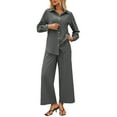 thumbnail image 1 of Womens Two Pieces Bussiness Office Work Sets Lapel Front Button Long Sleeve Blouses Office Work Wide Leg Pants Light Breathable Trousers Relaxed Fit Pants, 1 of 5