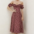 thumbnail image 4 of Vestido largo de con estampado floral dulce para mujer, hombros descubiertos, cuello en V, derrames laterales , atuendos casuales S Macarena Vestido estampado floral, 4 of 7