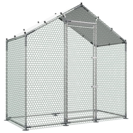 KFFKFF Large Metal Chicken Coop, 6.6 x 3.3 x 6.6 ft, Walk-in Poultry Enclosure with Weatherproof Cover & Durable Frame, Spire Roof Cage for Rabbits, Ducks, Hens, Geese, and Other Small Animals
