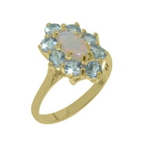 LBG British Made 10k Yellow Gold Natural Opal & Aquamarine Womens Promise Ring - 33 size options - Size 4.5