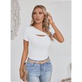 thumbnail image 4 of Womens Fashion Fall Clothes One Piece Cutout Tops short Sleeve Slim Fitted Shirts Tee Tshirts, 4 of 6