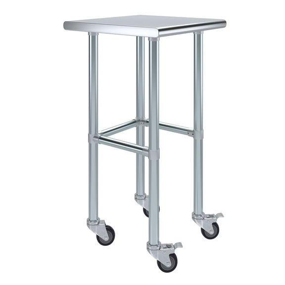AmGood 20" Long x 20" Deep Stainless Steel Work Table With Open Base and Wheels | Mobile Metal Table
