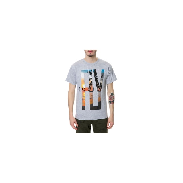 Fly Society The West Coast Paradise - Camiseta gráfica para hombre, color gris, talla mediana Fly Society Camiseta gráfica