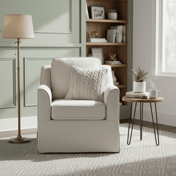 Upholstered Swivel Accent Chair, Comfy Armchair for Living Room, Bedroom, Office