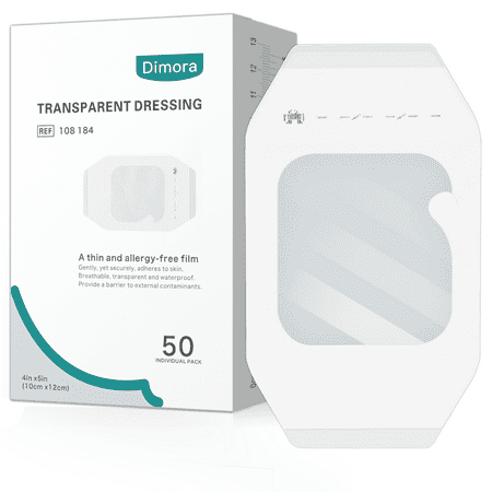Dimora 50 Packs Transparent Dressing, Waterproof Adhesive Film Dressing 4 in x 4.75 in