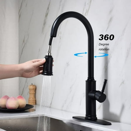 Brushed Nickel Kitchen Faucet with Pull-Down Sprayer – High Arc 360° Rotating Stainless Steel Faucet, Single Hole, Ceramic Valve & 1.8 GPM Flow
