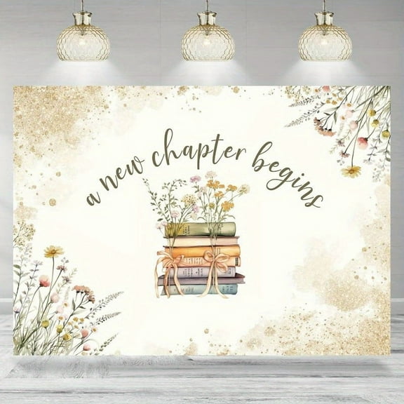 Bridal Shower Backdrop A New Chapter Begins Floral Books Wedding Engagement Photography Background Bridal Shower Party Decoration Supplies Cake Table Banner Photo Booth Studio Props
