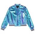 thumbnail image 2 of Riismen Kids Girls Metallic Bomber Jacket Coat Zip Up Outerwear Jazz Hip Hop Modern Dance Top Colorful 12, 2 of 7