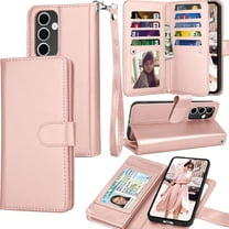 For Samsung Galaxy S25 Plus Case Wallet with Credit Card Holder for Women Men, Flip PU Leather Wallet Phone Case for Galaxy S25 Plus, Tekcoo Detachable Magnetic Kickstand Cover, Rose Gold