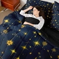 thumbnail image 4 of jejeloiu Bohemian Style 7pcs Bedding Comforter Set,Boho Stras Print Queen Bedding Sets,Deepblue Gold Queen Sheet Sets For Men Women,Breathable Home Decor Reversible, 4 of 8